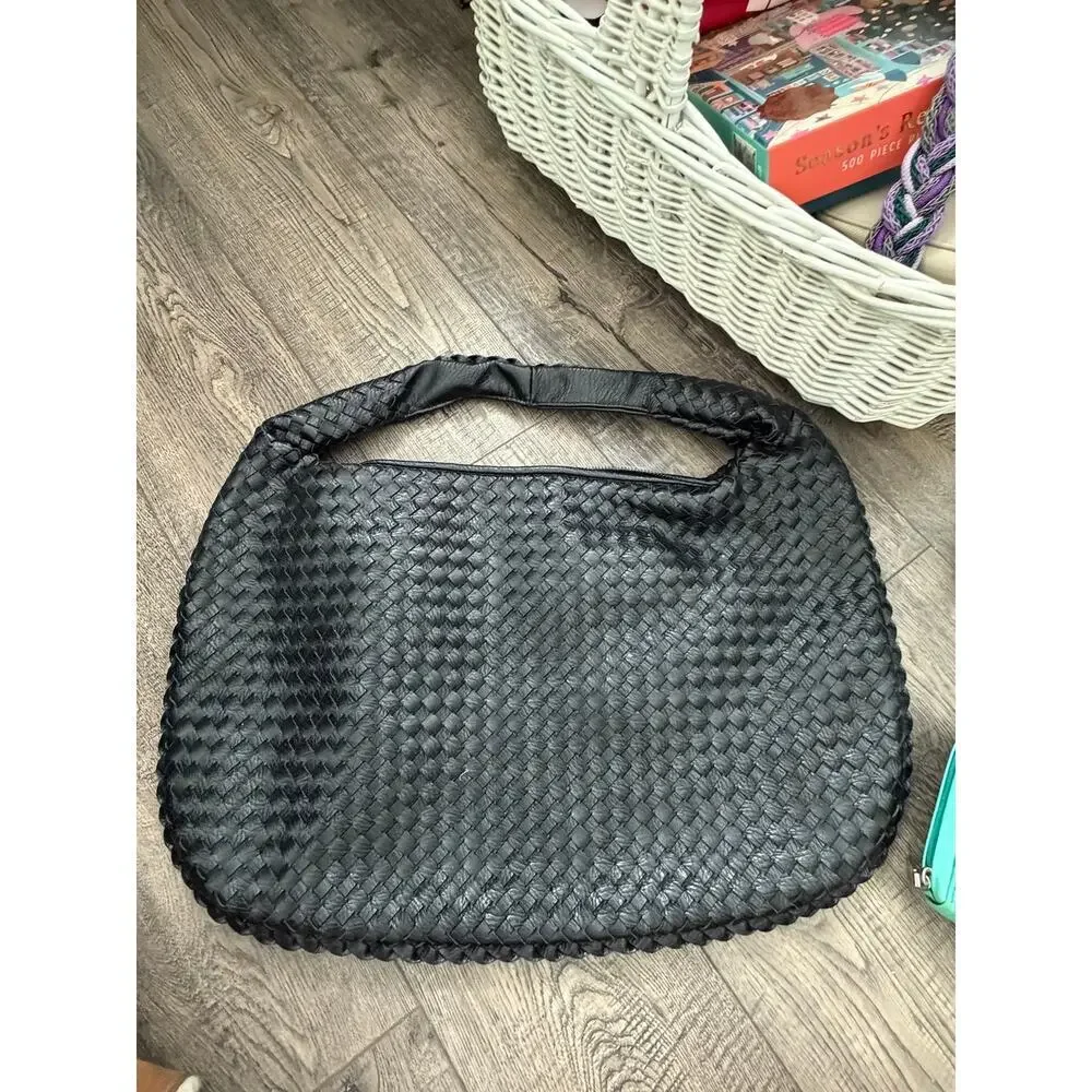 Lullaby Club Shoulder Hobo Bag Black Vegan Leather Bordeaux Braided Woven